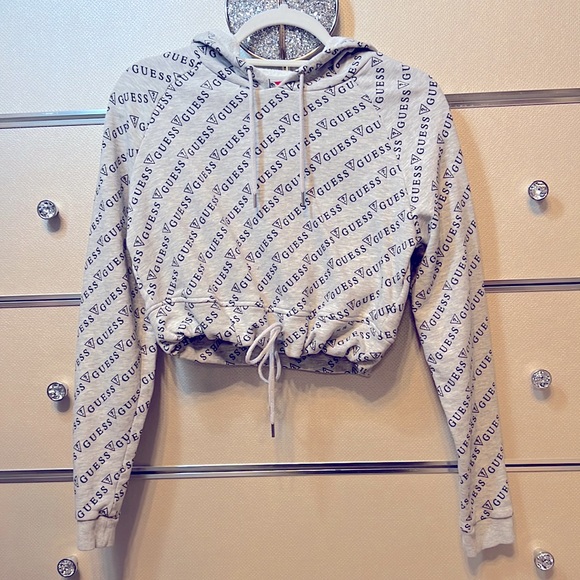 Guess Grey and Black Cropped Logo Hoodie - Picture 2 of 5